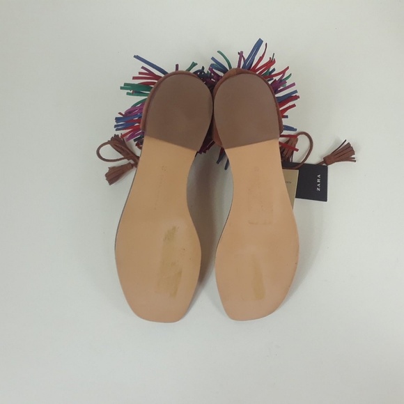 New Zara Leather Boho Summer Fringe Tassel 7.5 - Picture 8 of 8